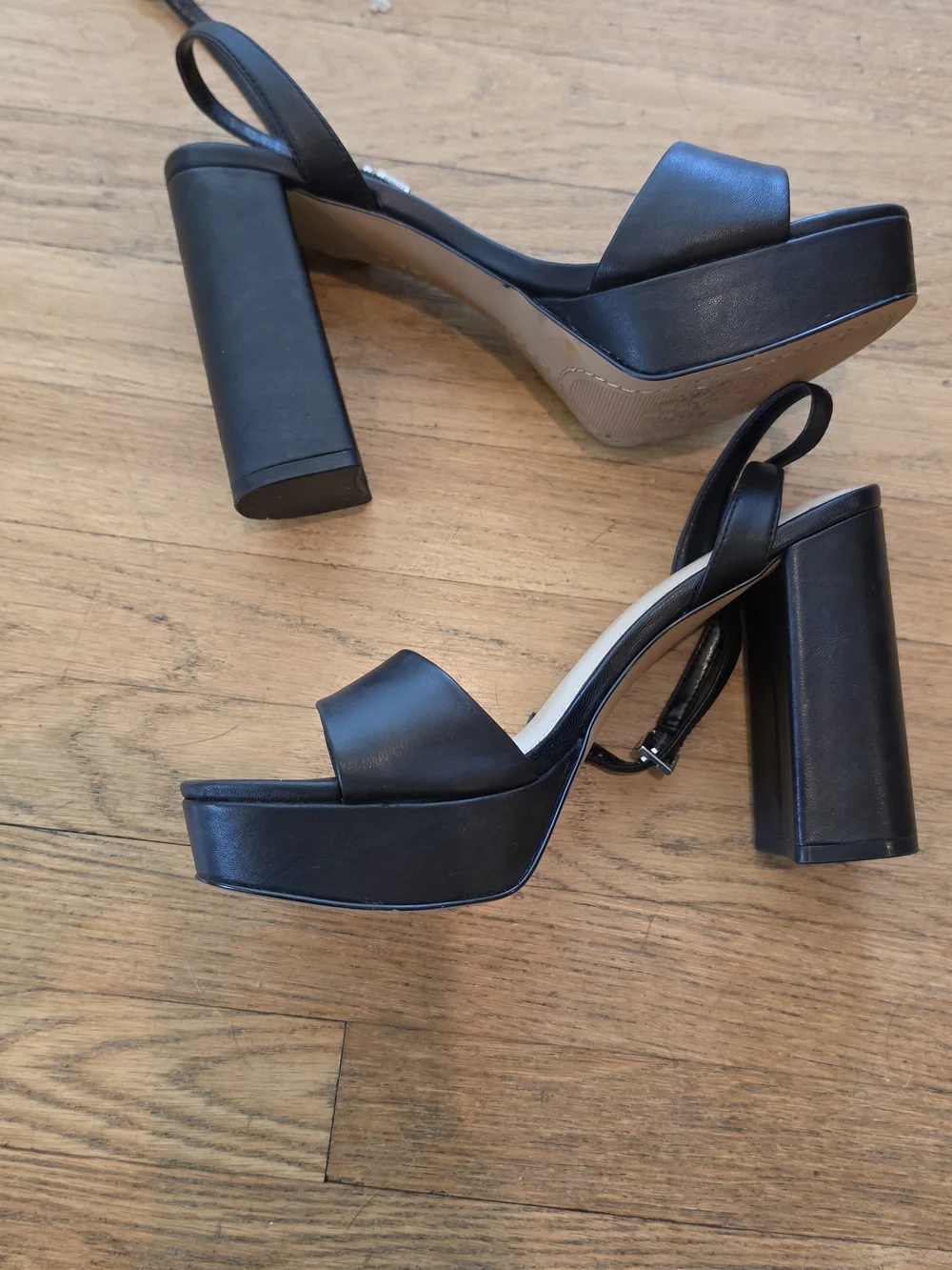 Vince Camuto Black Leather Pendry Platform Sandal Open-Strap Ankle Tie Heels